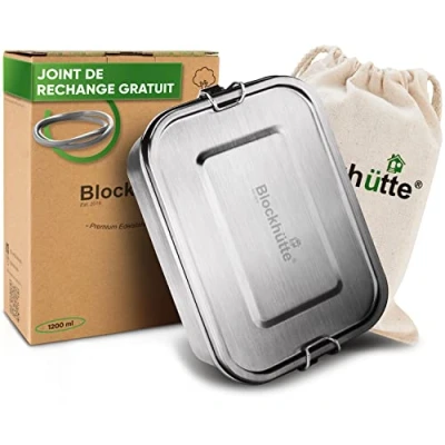 Afbeelding van Blockhütte Premium roestvrijstalen lunchbox, 1200 ml, Voor kinderen met vakken en reservezegel, De waterdichte lunchbox verdeler lekt niet, Kleine snackbox
