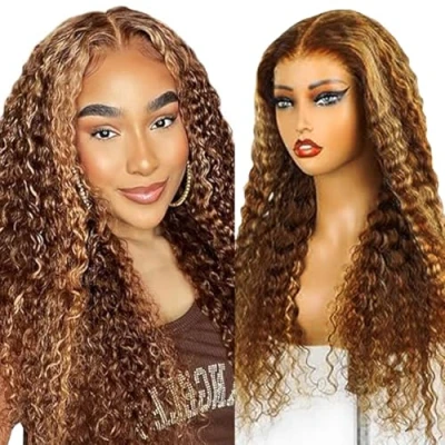 Afbeelding van Tuheerst Blonde Menselijk Haar Pruik Krullend Wave Vrouwen Echt 4X4 P427 Highlight Zwitserse Kant 100% Onbewerkt Braziliaans Remy Geen Smell voor 66 cm