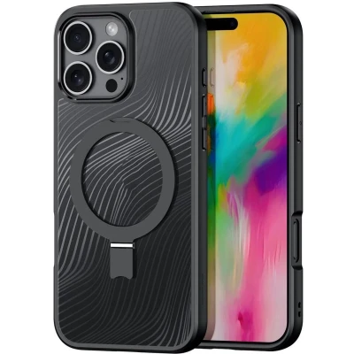 Afbeelding van Dux Ducis Telefoon Hoesje geschikt voor de Apple iPhone 16 Pro Max Magsafe Magneet Back Cover met standaard Aimo Series Zwart