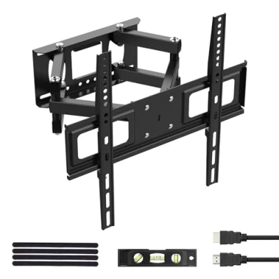 Image de GRIFEMA GB1004 1 Support TV mural articulé inclinable et rotatif pour 26 65&quot;, charge jusqu&#039;à 35 kg, Max VESA 400 x mm, avec câble HDMI