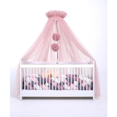 Afbeelding van Babybedhemel van tule, bedhemel, bijzetbed, logeerbed, muggennet, decoratie voor babykamer, luifel kinderkamer, 165 cm lang, met kwastjes, taupe (oudroze)