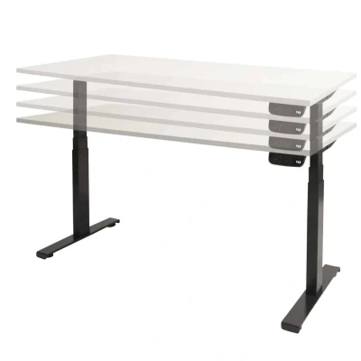Afbeelding van Dextro plus zit/sta 120x80cm, electrisch hoogte verstelbare werkplek, T poot frame. Frame kleur aluminium (RAL9006) en blad Schaduw Zwart.