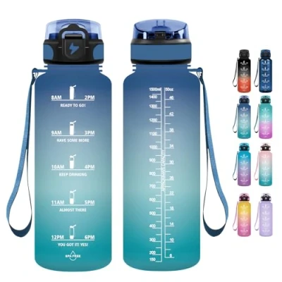 Afbeelding van Grsta Drinkfles, 1,5 liter, drinkfles met rietje, BPA vrij, koolzuurhoudende dranken, voor fitness, sportschool, fietsen, kamperen en school