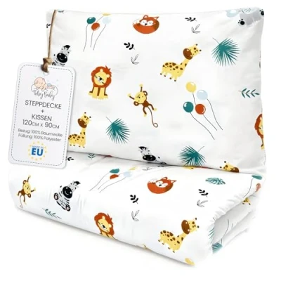 Afbeelding van Handgemaakte kinderdekbedden 120 x 90 cm kinderdekbedset met kussens kinderdeken katoen kwekerij dekbed Safari