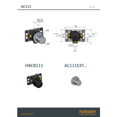 Afbeelding van Hotbath Afbouwdeel 2 weg omstel Geborsteld Messing PVD AC111EXTBBP