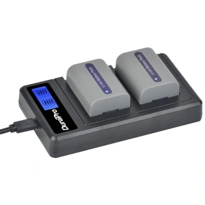 Afbeelding van DuraPro Set van 2 NP FP50 batterijen + Dual USB LCD oplader voor Sony FP30 DCR DVD203E, DVD205, DVD205E, DVD304E, DVD305, DVD305E, DVD403, HC966 SR3 0 stuks