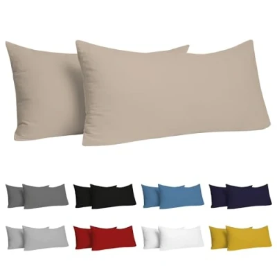 Afbeelding van Dreamzie Kussensloop, 50 x 80 cm, (2 stuks), 100% katoen, jersey, 150 g/m², beige, kussensloop duurzaam, hypoallergeen, voor kussens cm
