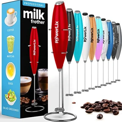 Afbeelding van PowerLix Draagbare melkopschuimer elektrische met roestvrijstalen houder, 15 20 seconden, krachtige 19.000 tpm, mini koffieschuimer voor latte, cappuccino, warme chocolademelk