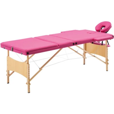 Afbeelding van vidaXL Massagetafel inklapbaar 3 zones hout roze