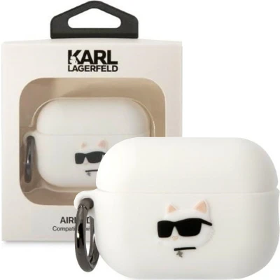Afbeelding van Karl Lagerfeld KLAP2RUNCHH hoesje voor AirPods Pro 2 cover wit Siliconen Choupette Head 3D