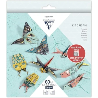 Afbeelding van Clairefontaine 95366C set van 60 vellen origami papier 70 g/m², 3 formaten: 10 x cm, 15 20 cm + stapsgewijze video 4 verschillende modellen, waaronder 5
