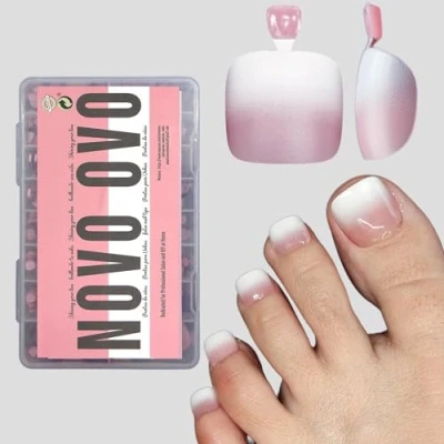 Afbeelding van NOVO OVO French Tip 360 stuks kunstnagels om op te drukken, zachte gel, Berry SCHADUM, vierkant, rond, vooraangebracht, basislak en basislaag, volledige afdekking voor knutselen, 15 maten