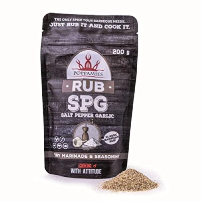 Image de Mélange de sel, poivre et d&#039;ail Poppamies, une marinade sèche un assaisonnement parfaits pour le poulet, les légumes, poisson, bœuf porc idéal gril grand paquet (200g)