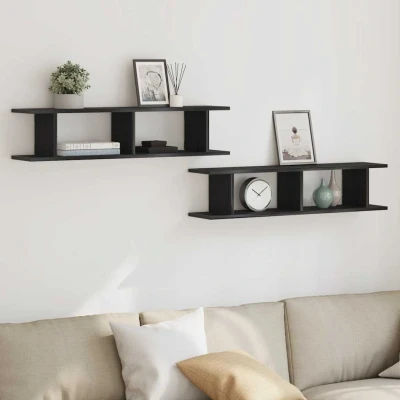 Afbeelding van vidaXL Wandplanken 2 st 90x18x20 cm spaanplaat zwart eikenkleurig