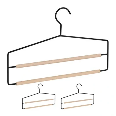 Afbeelding van Relaxdays broekhangers 3 stuks ruimtebesparend kleerhangers voor broeken hout zwart