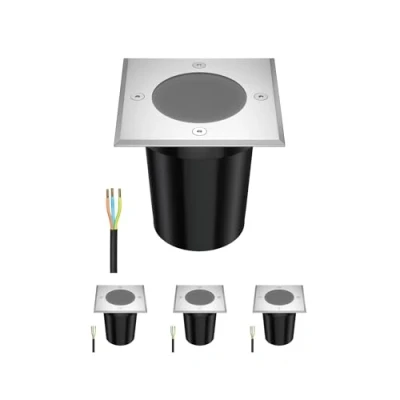 Afbeelding van ledscom.de RELI 4 stuks vloerinbouwlampen voor buiten, IP67, roestvrij staal, vierkant, 11 x cm, 1 GU10 max. 15 W, mat