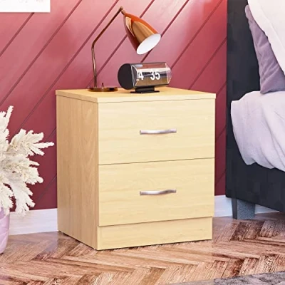 Afbeelding van Vida Designs Nachtkastje met 2 laden van grenen metalen handgrepen en geleiders