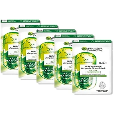 Afbeelding van Garnier 5 stuks stofmaskers voor gemengde en vette huid, zwarte koolextract niacinamide