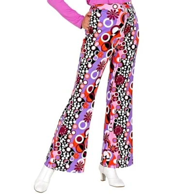 Afbeelding van Widmann Hippie Kostuum In De Dans Groove Broek Seventies Vrouw Paars, Roze Small / Medium Carnavalskleding Verkleedkleding