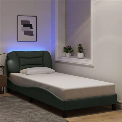 Image de vidaXL Cadre de lit avec lumières LED gris foncé 90x200 cm tissu