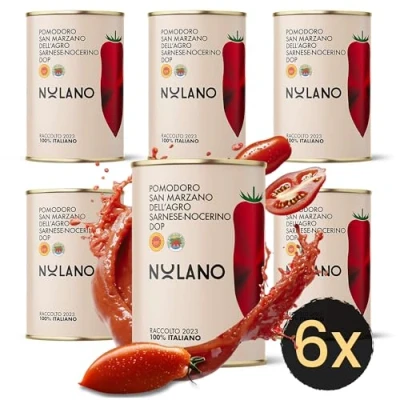 Afbeelding van Delicret 6 x 400 g NOLANO San Marzano DOP tomaten heel en geschild pizzagebieden + Neapolitaanse pizza recepten (6 g)
