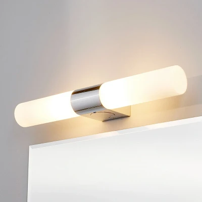 Afbeelding van Lindby Wandlamp 2lichts glas, metaal H: 6.4 cm E14 wit gesatineerd, chroom