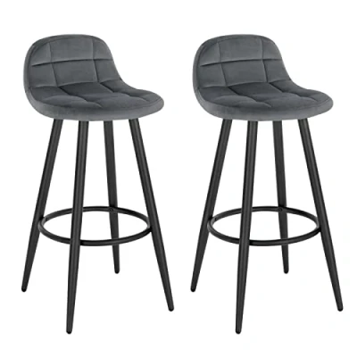 Afbeelding van WOLTU Barhocker 2 delige set, barstuhl met zadelhoes, gevoerde keukenhocker, rugleer en voetensteun, design hocker, theehocker, zithoogte 70 cm, donkergrijs BH364dgr