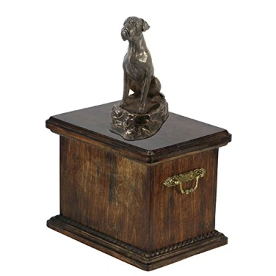 Afbeelding van Elegante urn hond voor de as van een Duitse Boxer met beeldje