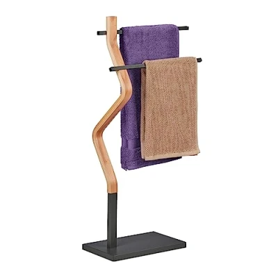Afbeelding van Relaxdays staand handdoekenrek badkamer handdoekhouder modern grijs/natuur