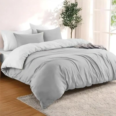 Afbeelding van Dreamzie Dekbedovertrek 155 x 220 cm met 2 kussenslopen 80 Lichtgrijs/Wit Beddengoed van 100% Microvezel 3 delig Gecertificeerd zonder Chemicaliën (Oeko TEX)
