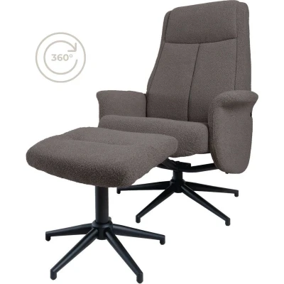 Afbeelding van Home67 Relaxfauteuil Bindy + Hocker Bouclé Brown