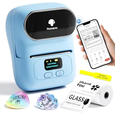 Afbeelding van Phomemo M110 draagbare labelprinter, thermische labelprinter voor Bluetooth zelfklevende detailhandel, kantoor, blauw