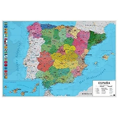 Afbeelding van Poster Map Spain Physical Political 91,5x61cm