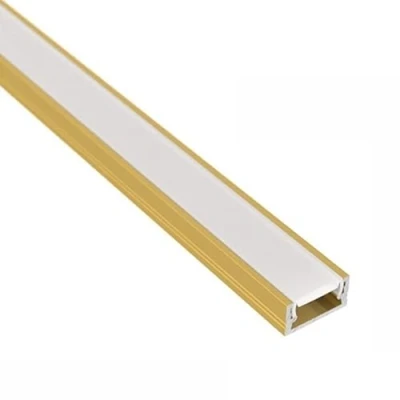Afbeelding van ledomec LED profiel aluminium dun 14x7 mm goud met afdekking (2 m, mat deksel)