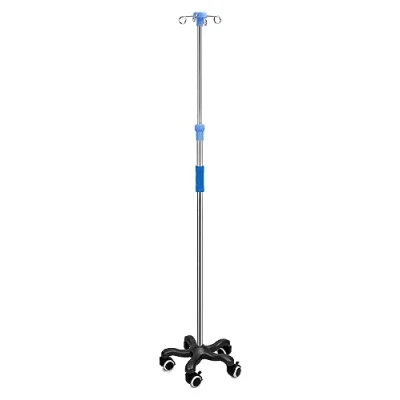 Afbeelding van QWORK® Infusiestandaard met wielen, 4 haken, voor ziekenhuis en thuis, van roestvrij staal, in hoogte verstelbaar