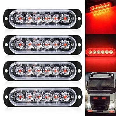 Afbeelding van Defvnsy 4 stuks Ultradunne rode stroboscooplamp met 6 leds led lichtbalk mini noodverlichtingsbalk 18 knipperstanden 12V 24V voor universeel voertuig of truck