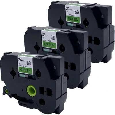Afbeelding van DULA Brother Compatible label tape Tze 751 3 cassettes P Touch Zwart op groen 24mm x 8m