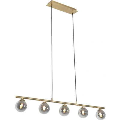 Afbeelding van QAZQA Moderne hanglamp goud 100 cm 5 lichts met smoke glas Athens