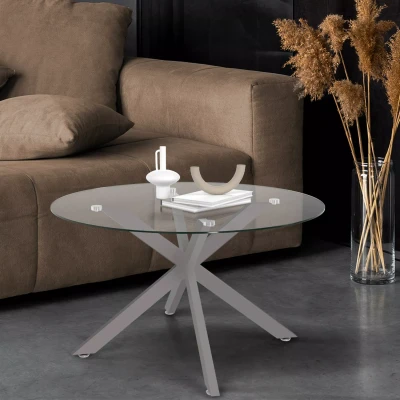 Image de Table basse ronde ALIX pied araignée 70 cm plateau verre acier effet chromé