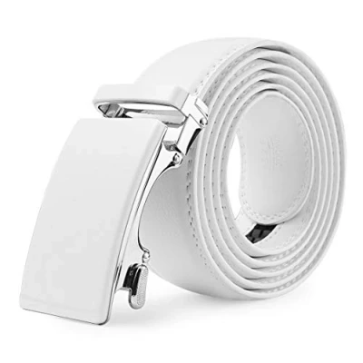 Afbeelding van Nelbons Herenriem, Leren Riem voor Heren, Verstelbare Ratel Automatische Gesp Breedte 3,5 cm, Wit