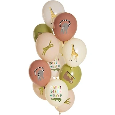 Afbeelding van Ballonnen Set Zoo Party Happy Birthday 33cm 12 stuks