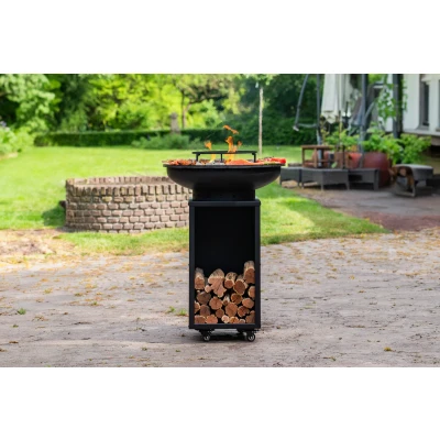 Afbeelding van RJRoyal Living Plancha BBQ Camarada Blackline Bakplaat 8mm en conisch incl Wielen beschermoes Wok ring