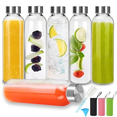 Afbeelding van UCAMP Glazen Waterfles 6 stuks Lege Flessen met Deksels 500 ml Herbruikbare Waterflessen Doppen, water, Smoothies, Sapflessen Luchtdichte