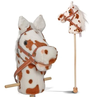 Afbeelding van Pink Papaya Stokpaard FELIX Schattig Pluche Speelgoed Paard met Geluidsfunctie: Hinnikend en Galopperend Geluid