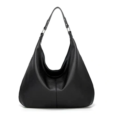 Afbeelding van Ashioup Hobo Bags voor dames, zacht, PU leer, slouchy, tas, zwart, handtas met ritssluiting, zwart., Eén maat