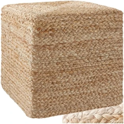 Afbeelding van tectake® Handgemaakte Poef Banno Cube Vierkante Jute Zithocker in Boho Stijl Comfortabele Voetenbank met Duurzame Vulling 40 x 41 cm Max. 150 kg