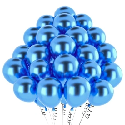 Afbeelding van hpnparty 50 stuks blauwe metallic ballonnen van 30 cm, heliumballonnen latex voor verjaardagsdecoratie, babyshower, bruiloftsdecoratie, doop, feestdecoratie