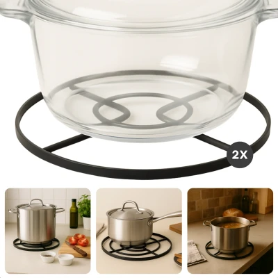 Afbeelding van Cheqo® Stalen Pannenonderzetter Set Ø23 cm Hittebestendig Zwart Onderzetters voor Pannen Onderzetter Ook Ovenschalen
