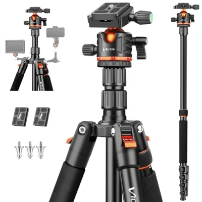 Afbeelding van Victiv 200 cm camerastatief, draagbaar en stabiel reisstatief, statief camera aluminium met 360 kogelkop afneembare monopod voor Canon Nikon Sony DSLR, iPhone, smartphone