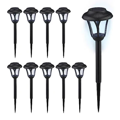 Afbeelding van Relaxdays solar tuinlampen led tuinlantaarns 39 cm buitenlamp met grondpen zwart Pak van 10